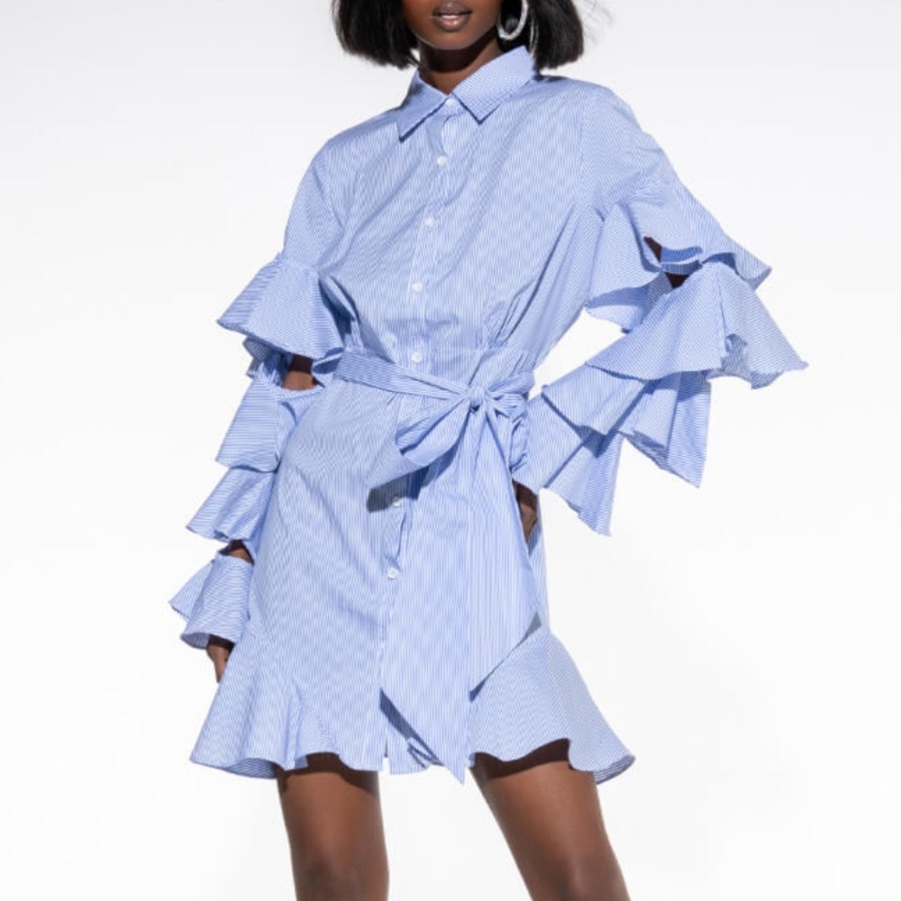 New Akira CUT OUT STRIPE POPLIN SHIRT DRESS - Picture 4 of 15